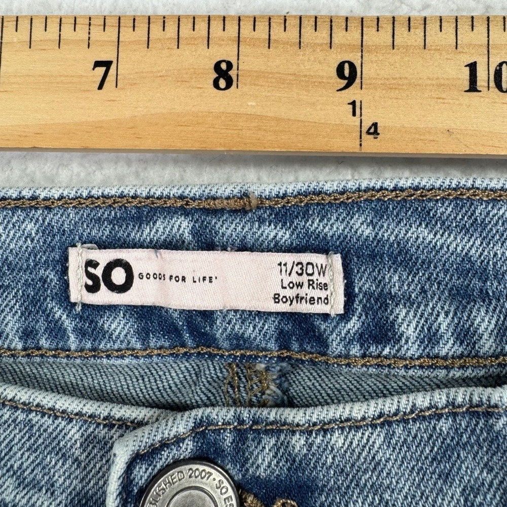 SO Juniors Jeans Distressed Acid Wash Boyfriend Low Rise Denim Pants Size 11 30W - Picture 3 of 8